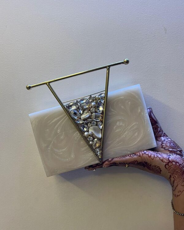 Pink Resin Acrylic Clutch Bag with designer brass handle - Image 2